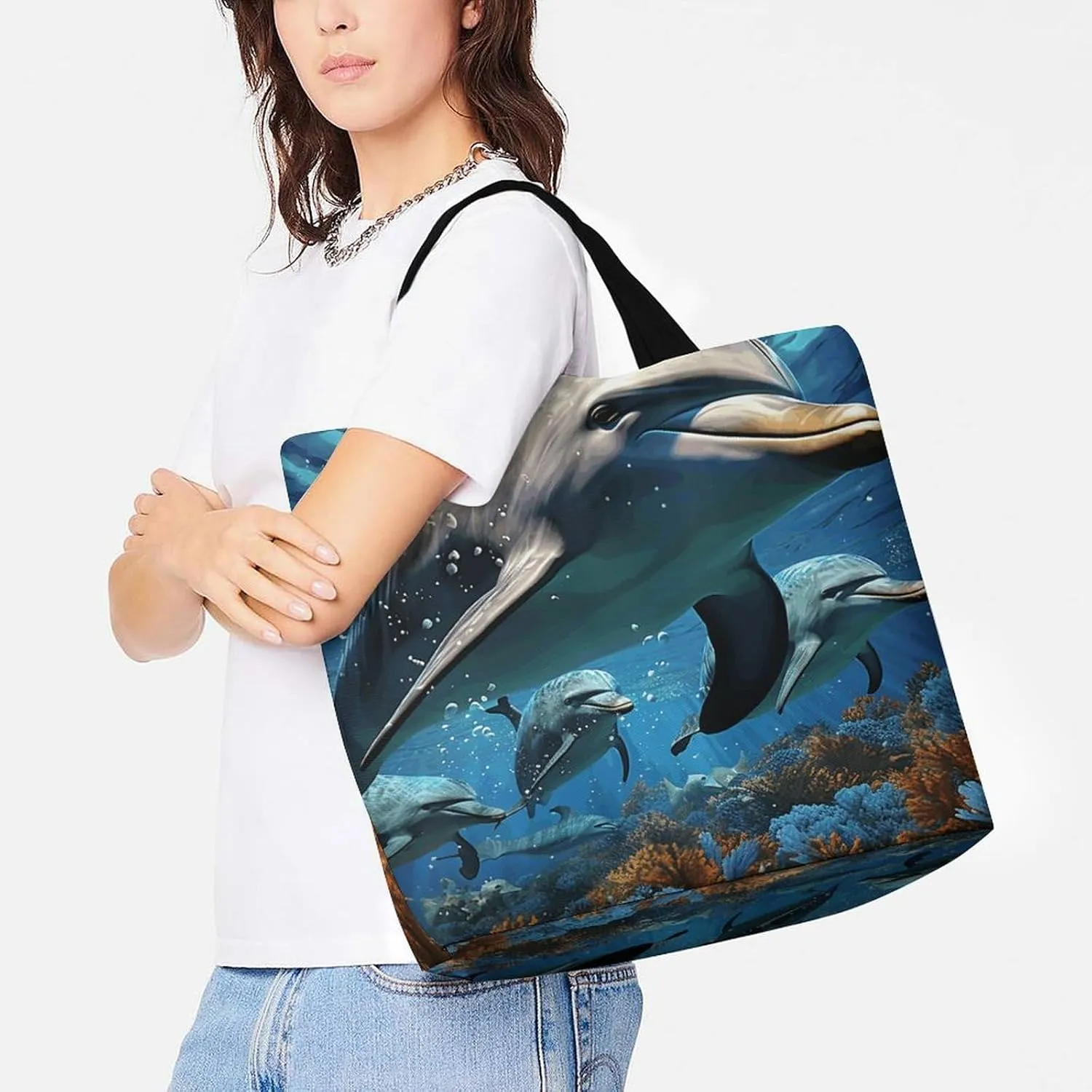Microphone with Music Notes Tote Bag for Women Reusable Grocery Shoulder Bag Shopping Bags for Travel, Groceries