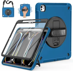 Miesherk Case for iPad Pro 13 Inch, Military Grade Heavy Duty Shockproof iPad 13 Case (2024, 7th Generation) - Screen Protector, Rotating Stand, Pencil Holder, Hand/Shoulder Strap, Blue