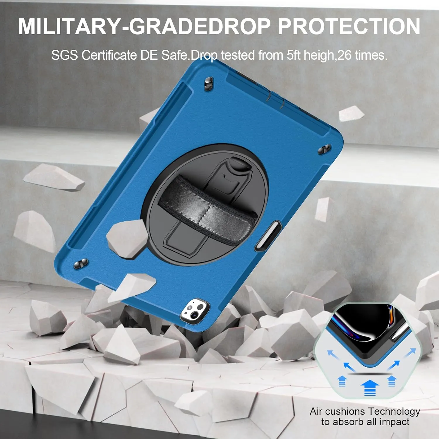 Miesherk Case for iPad Pro 13 Inch, Military Grade Heavy Duty Shockproof iPad 13 Case (2024, 7th Generation) - Screen Protector, Rotating Stand, Pencil Holder, Hand/Shoulder Strap, Blue
