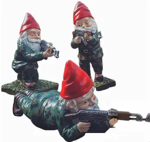 Military Gnome with an AK47, Funny Naughty Gnomes Resin Decorations for Home Decor Patio Lawn Ornament Housewarming Gift for Garden Lovers (3 pcs)
