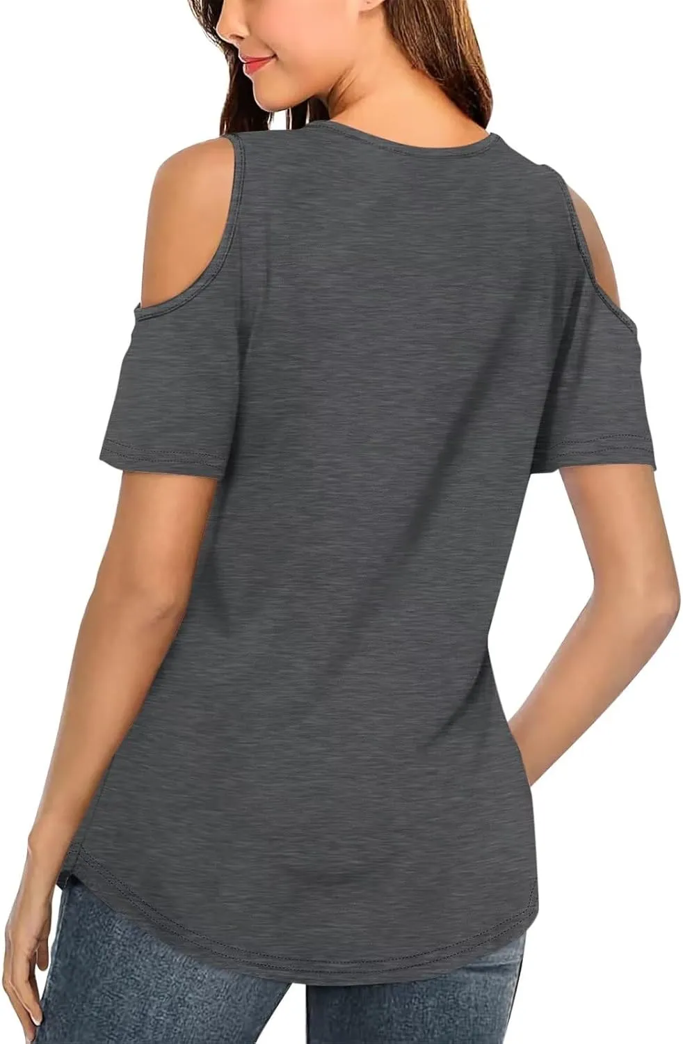 Minetom Women's Cold Shoulder Tops Short Sleeve V Neck T Shirts Basic Summer Tees