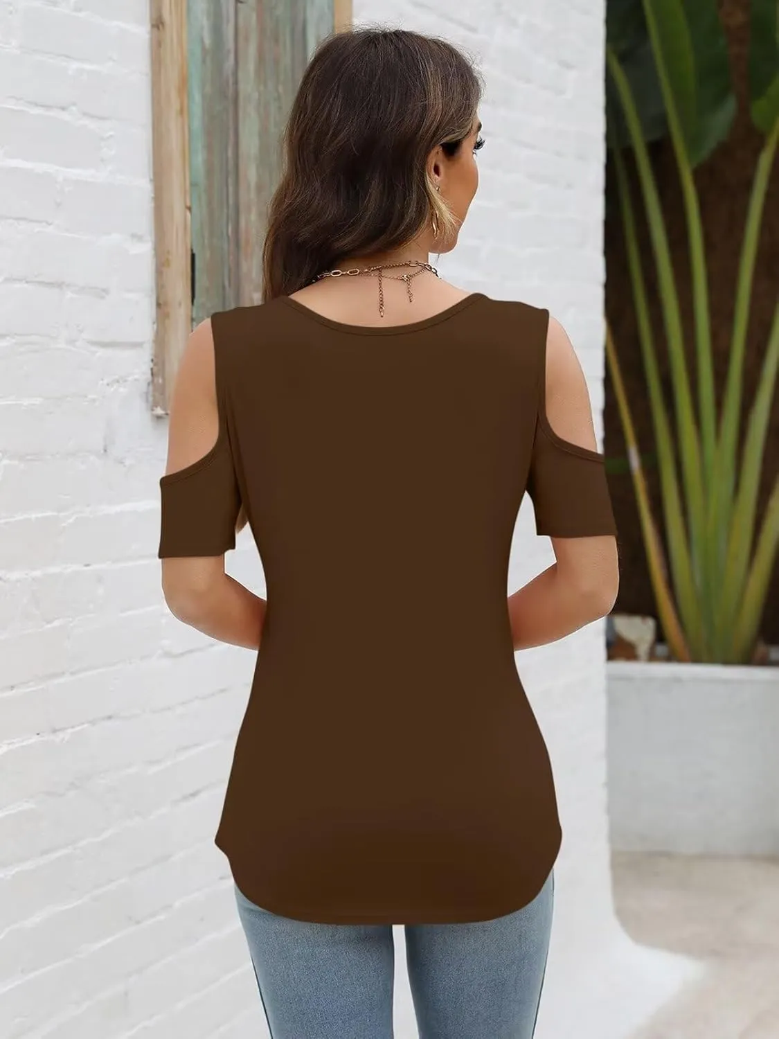 Minetom Women's Cold Shoulder Tops Short Sleeve V Neck T Shirts Basic Summer Tees