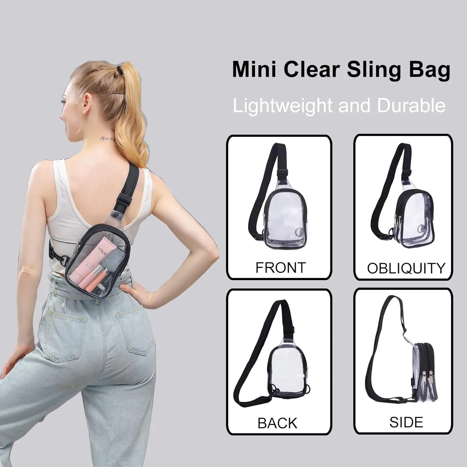 Mini Clear Sling Bag, Clear Bag Stadium Approved, Transparent Crossbody Fanny Pack for Women Men