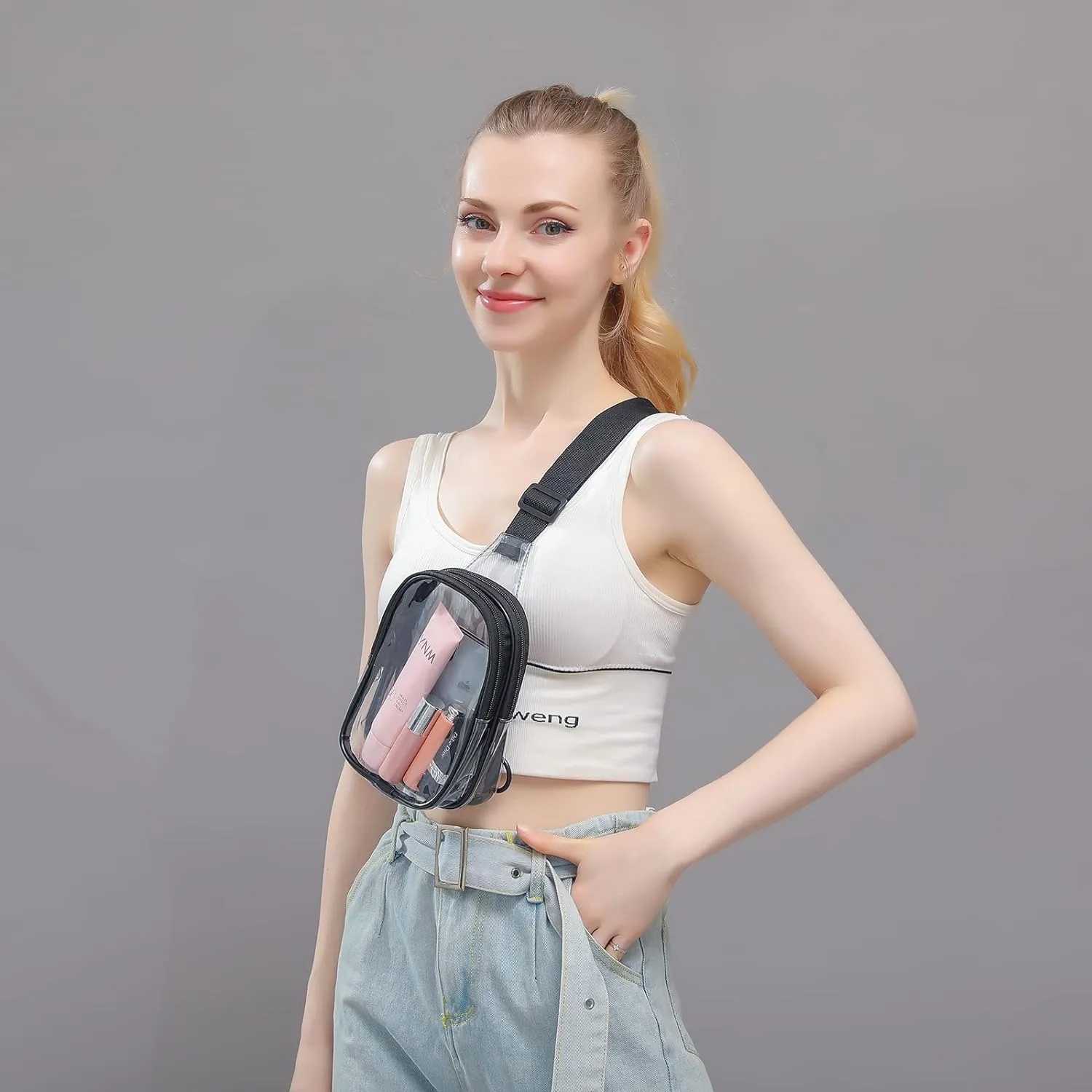 Mini Clear Sling Bag, Clear Bag Stadium Approved, Transparent Crossbody Fanny Pack for Women Men