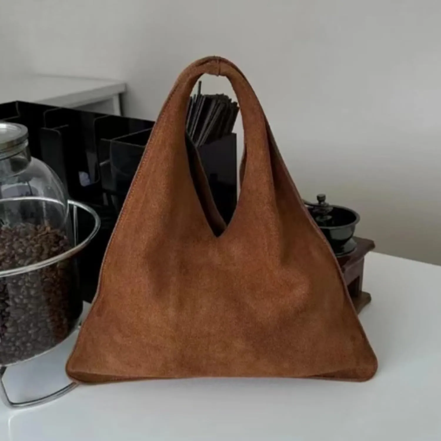 Minimalist Handbag Hobo Bag Faux Suede Soft Tote Bag Casual Large Purse Shoulder Bag Trendy Commuter Bag