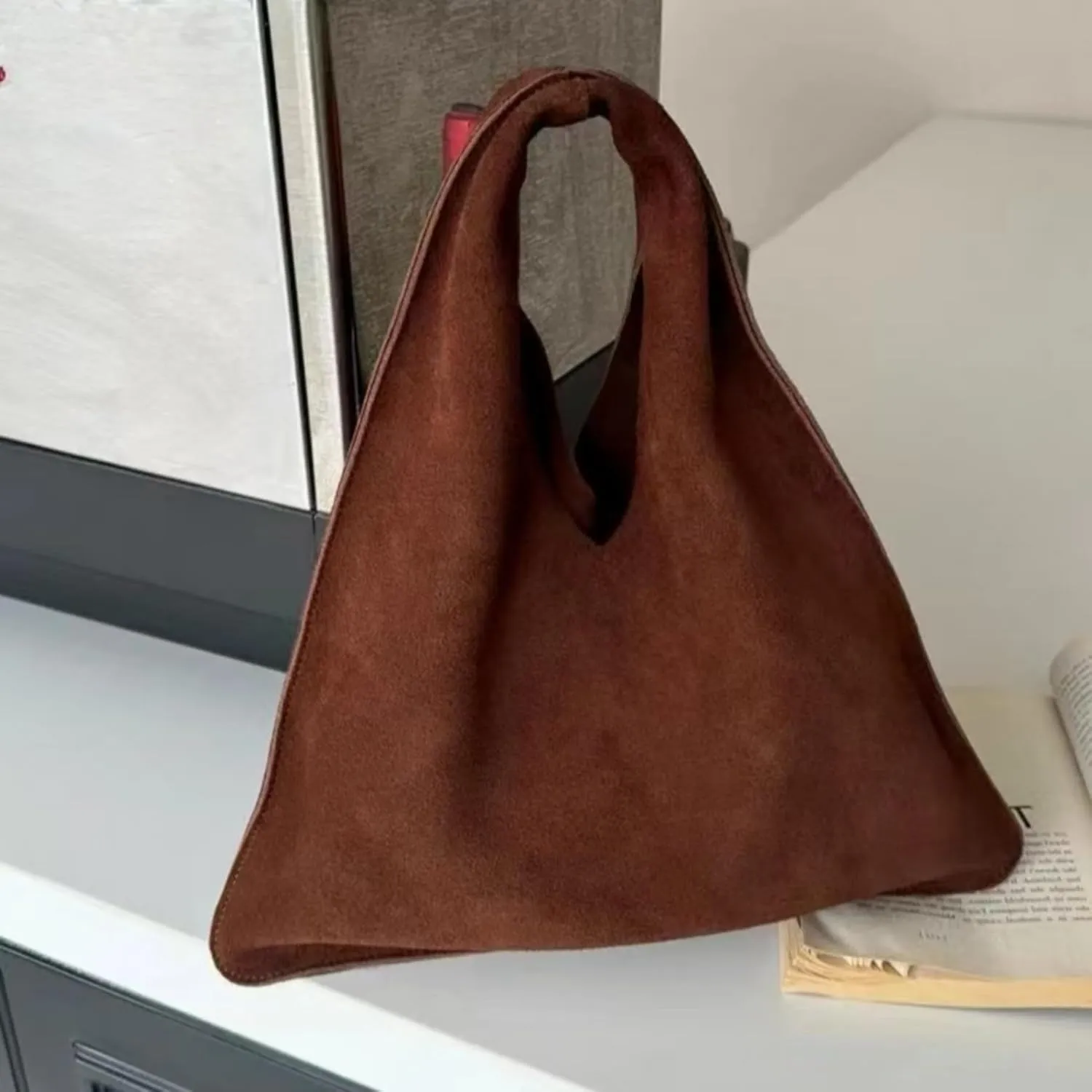 Minimalist Handbag Hobo Bag Faux Suede Soft Tote Bag Casual Large Purse Shoulder Bag Trendy Commuter Bag