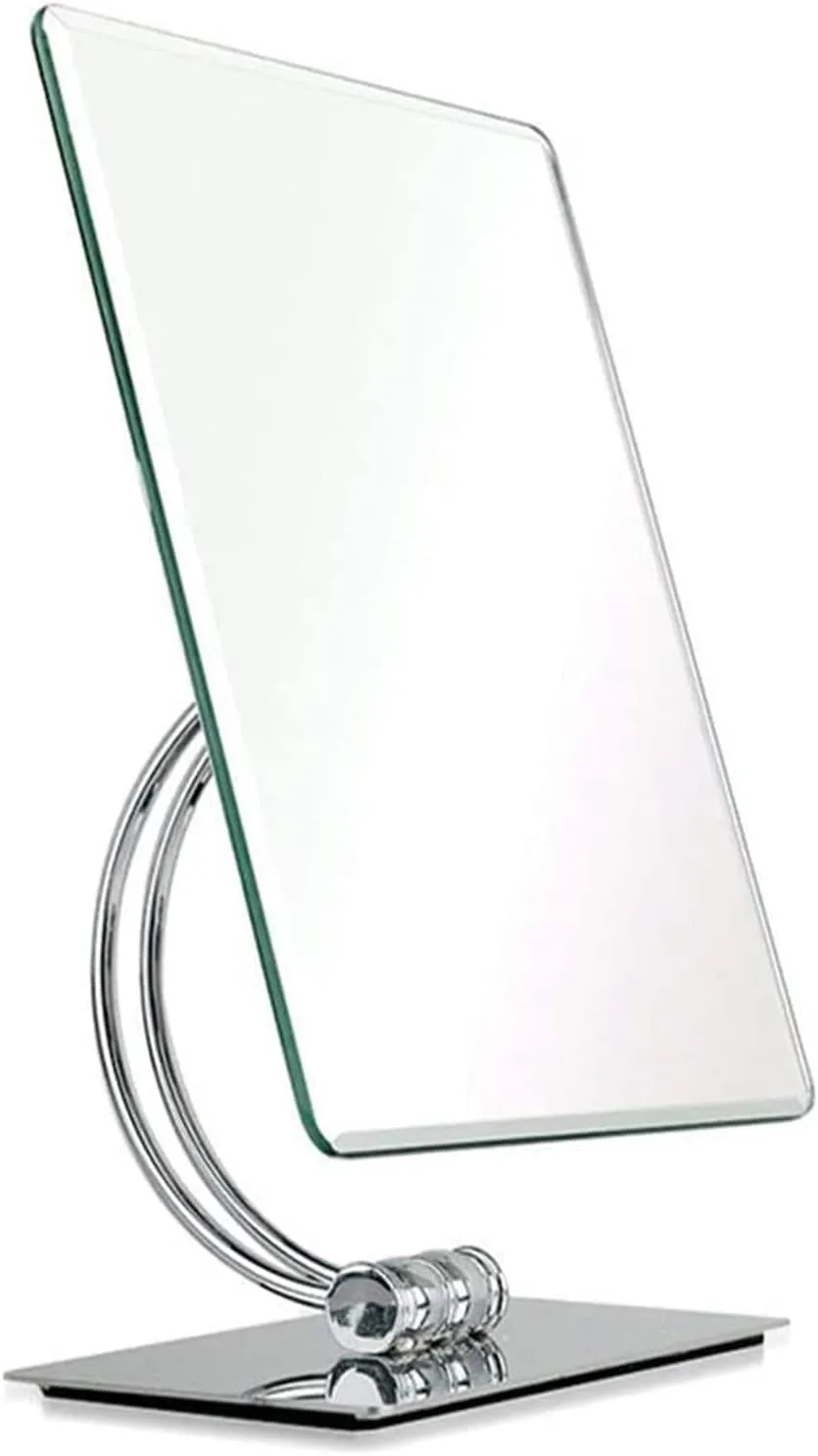 Mirror 1-Sided Square Vanity Bright Silver Metal Bathroom Multi-Angle Adjustable Tabletop for Travel, Shaving, Makeup