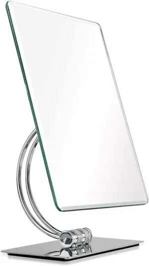 Mirror 1-Sided Square Vanity Bright Silver Metal Bathroom Multi-Angle Adjustable Tabletop for Travel, Shaving, Makeup