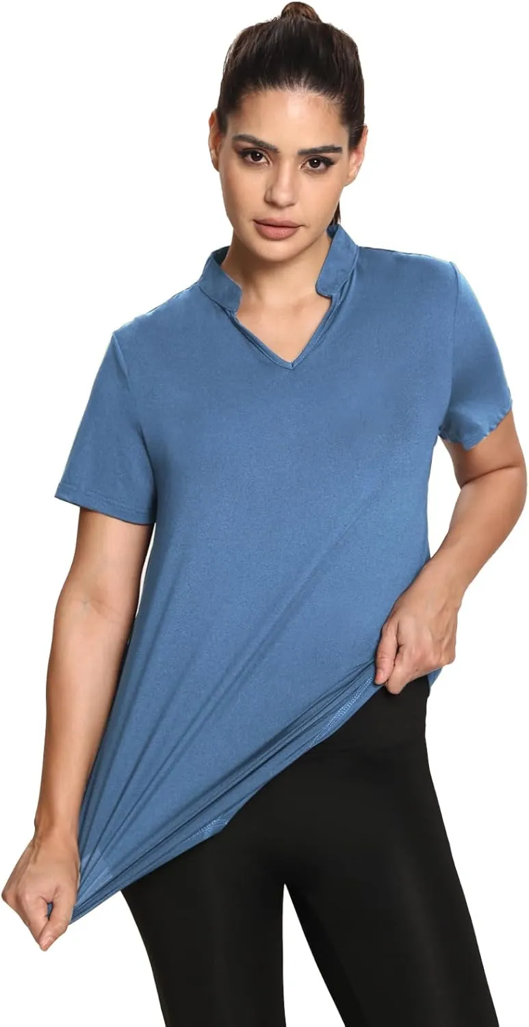MISS FORTUNE Women's Polo Shirts, Golf V-Neck Workout Tops, Moisture Wicking Ladies Golf Shirt Loose Fit for Tennis Yoga