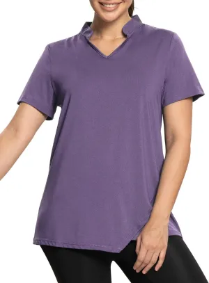 MISS FORTUNE Women's Polo Shirts, Golf V-Neck Workout Tops, Moisture Wicking Ladies Golf Shirt Loose Fit for Tennis Yoga