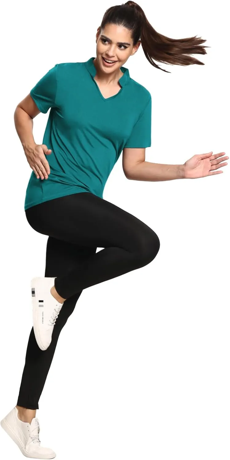 MISS FORTUNE Women's Polo Shirts, Golf V-Neck Workout Tops, Moisture Wicking Ladies Golf Shirt Loose Fit for Tennis Yoga
