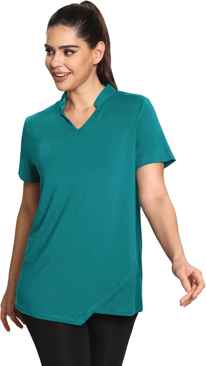 MISS FORTUNE Women's Polo Shirts, Golf V-Neck Workout Tops, Moisture Wicking Ladies Golf Shirt Loose Fit for Tennis Yoga