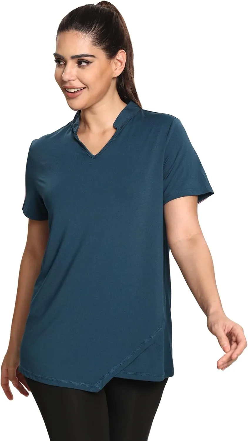 MISS FORTUNE Women's Polo Shirts, Golf V-Neck Workout Tops, Moisture Wicking Ladies Golf Shirt Loose Fit for Tennis Yoga