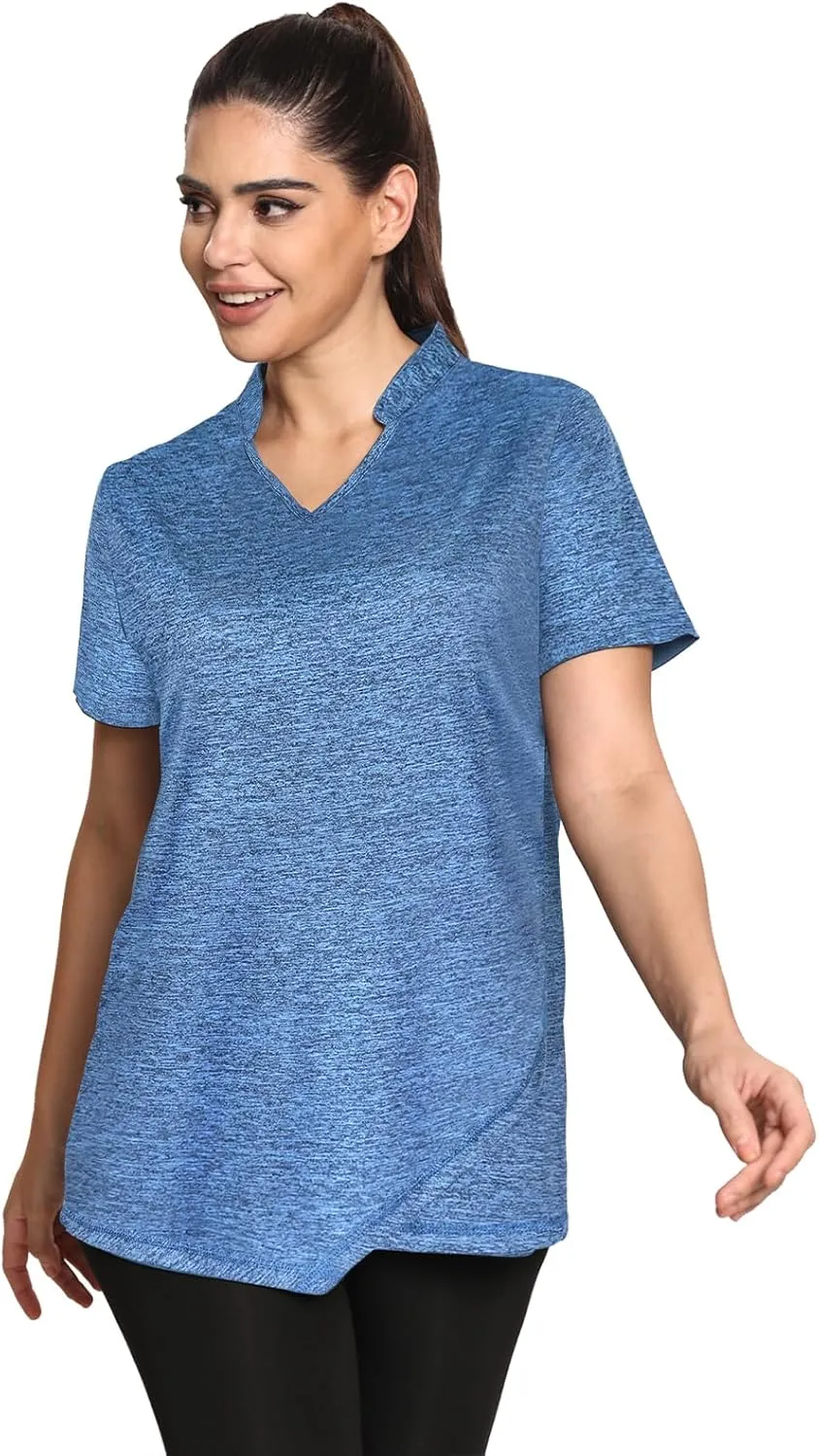 MISS FORTUNE Women's Polo Shirts, Golf V-Neck Workout Tops, Moisture Wicking Ladies Golf Shirt Loose Fit for Tennis Yoga