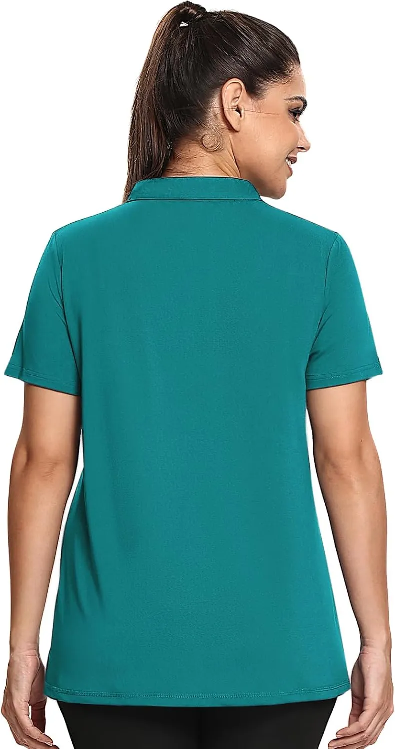 MISS FORTUNE Women's Polo Shirts, Golf V-Neck Workout Tops, Moisture Wicking Ladies Golf Shirt Loose Fit for Tennis Yoga