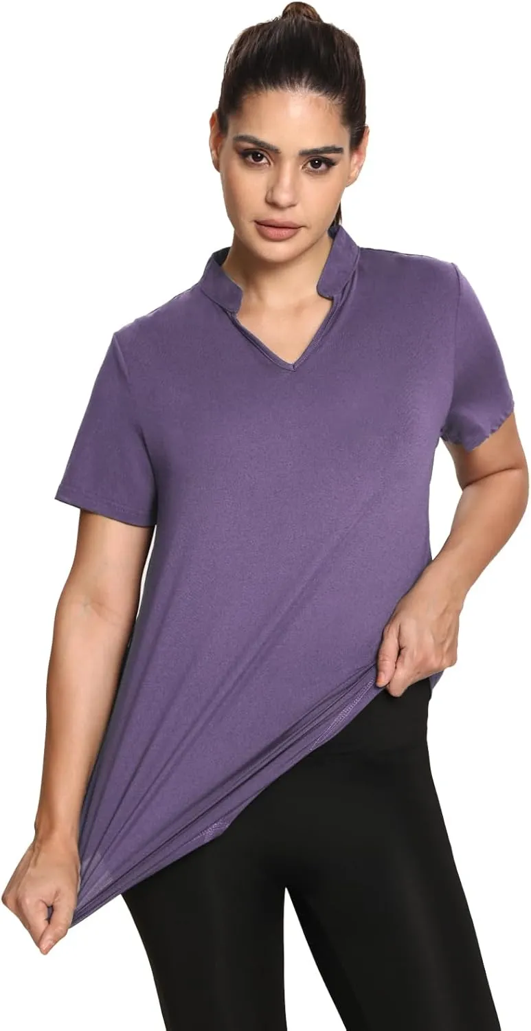MISS FORTUNE Women's Polo Shirts, Golf V-Neck Workout Tops, Moisture Wicking Ladies Golf Shirt Loose Fit for Tennis Yoga