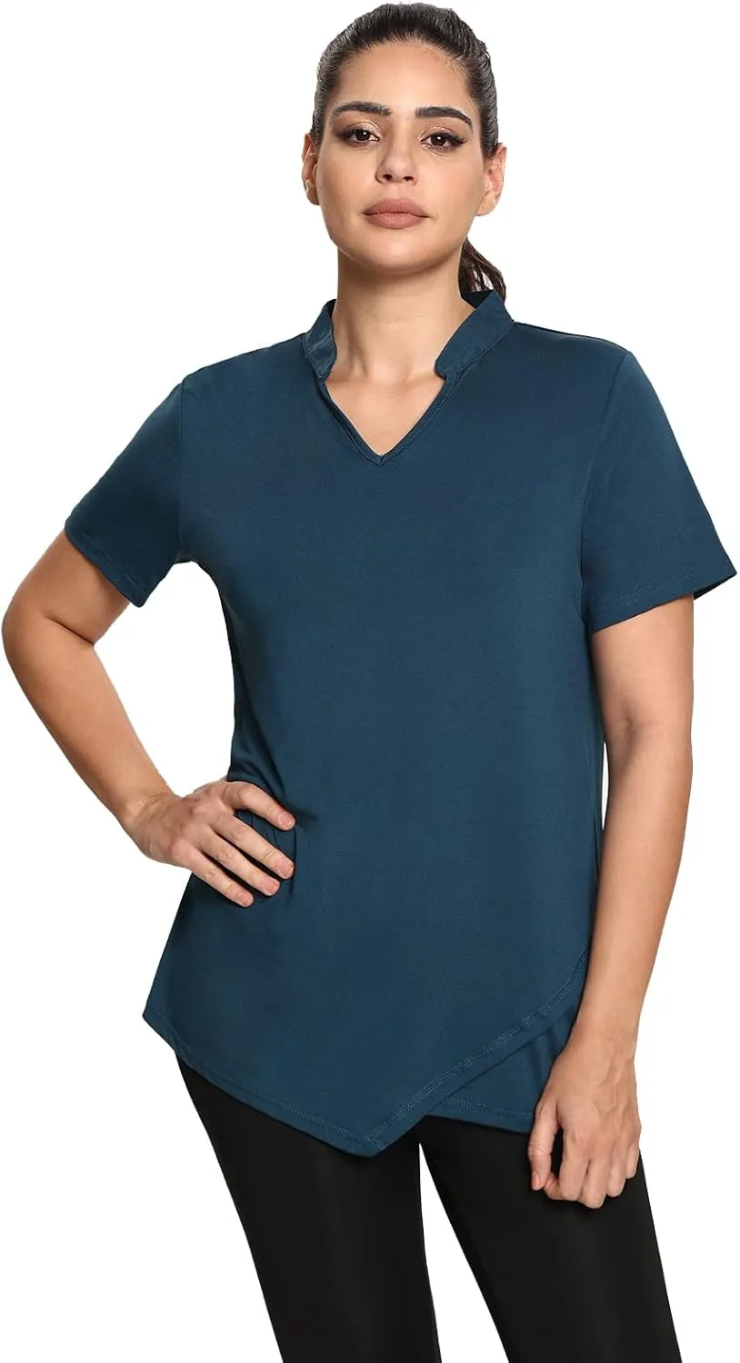 MISS FORTUNE Women's Polo Shirts, Golf V-Neck Workout Tops, Moisture Wicking Ladies Golf Shirt Loose Fit for Tennis Yoga