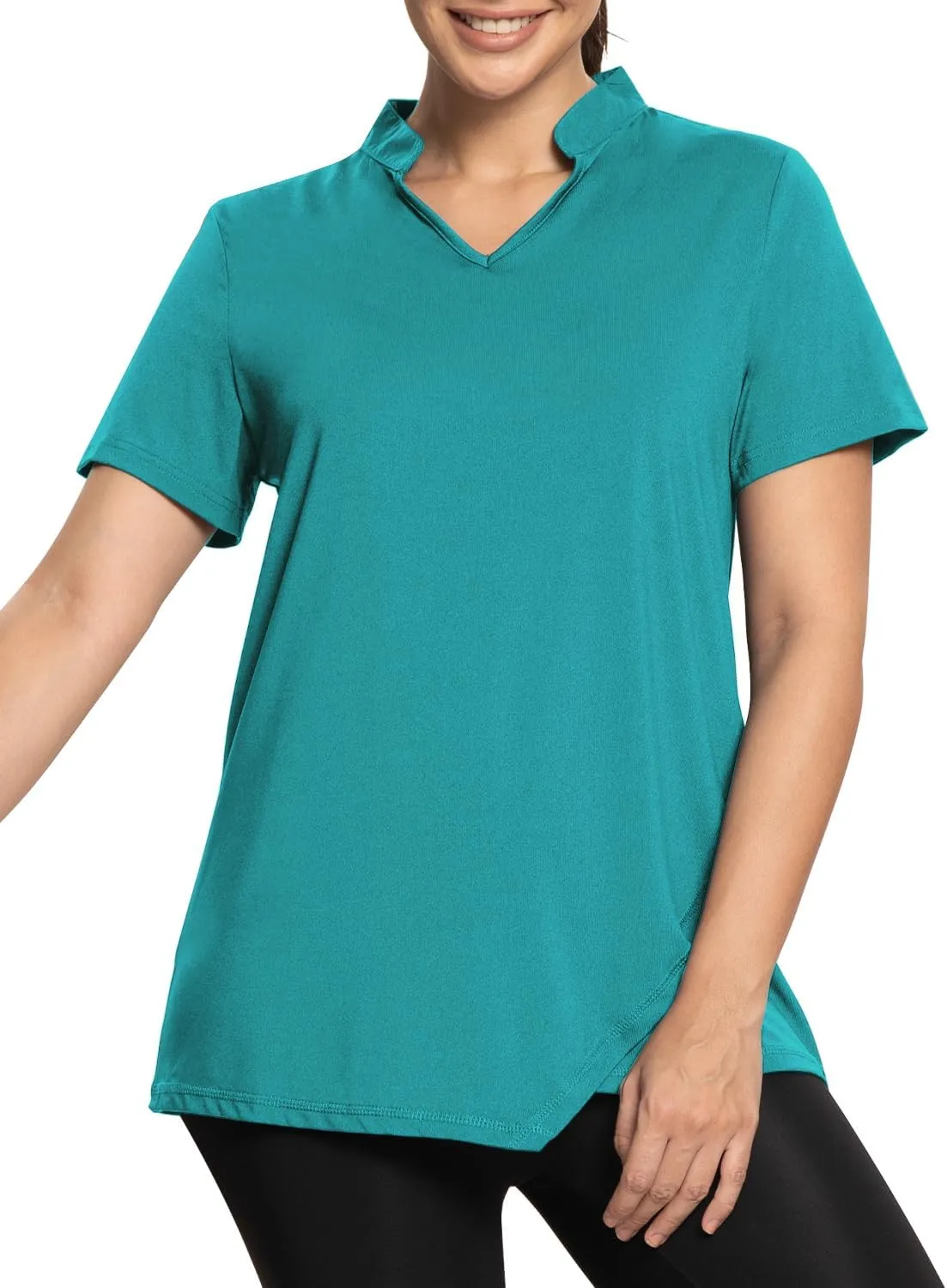 MISS FORTUNE Women's Polo Shirts, Golf V-Neck Workout Tops, Moisture Wicking Ladies Golf Shirt Loose Fit for Tennis Yoga