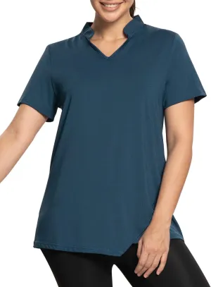 MISS FORTUNE Women's Polo Shirts, Golf V-Neck Workout Tops, Moisture Wicking Ladies Golf Shirt Loose Fit for Tennis Yoga
