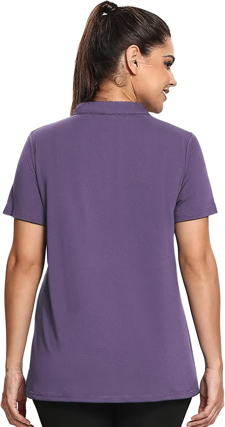 MISS FORTUNE Women's Polo Shirts, Golf V-Neck Workout Tops, Moisture Wicking Ladies Golf Shirt Loose Fit for Tennis Yoga
