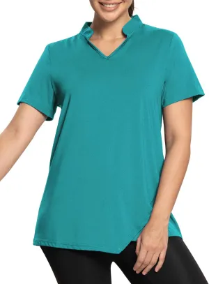 MISS FORTUNE Women's Polo Shirts, Golf V-Neck Workout Tops, Moisture Wicking Ladies Golf Shirt Loose Fit for Tennis Yoga