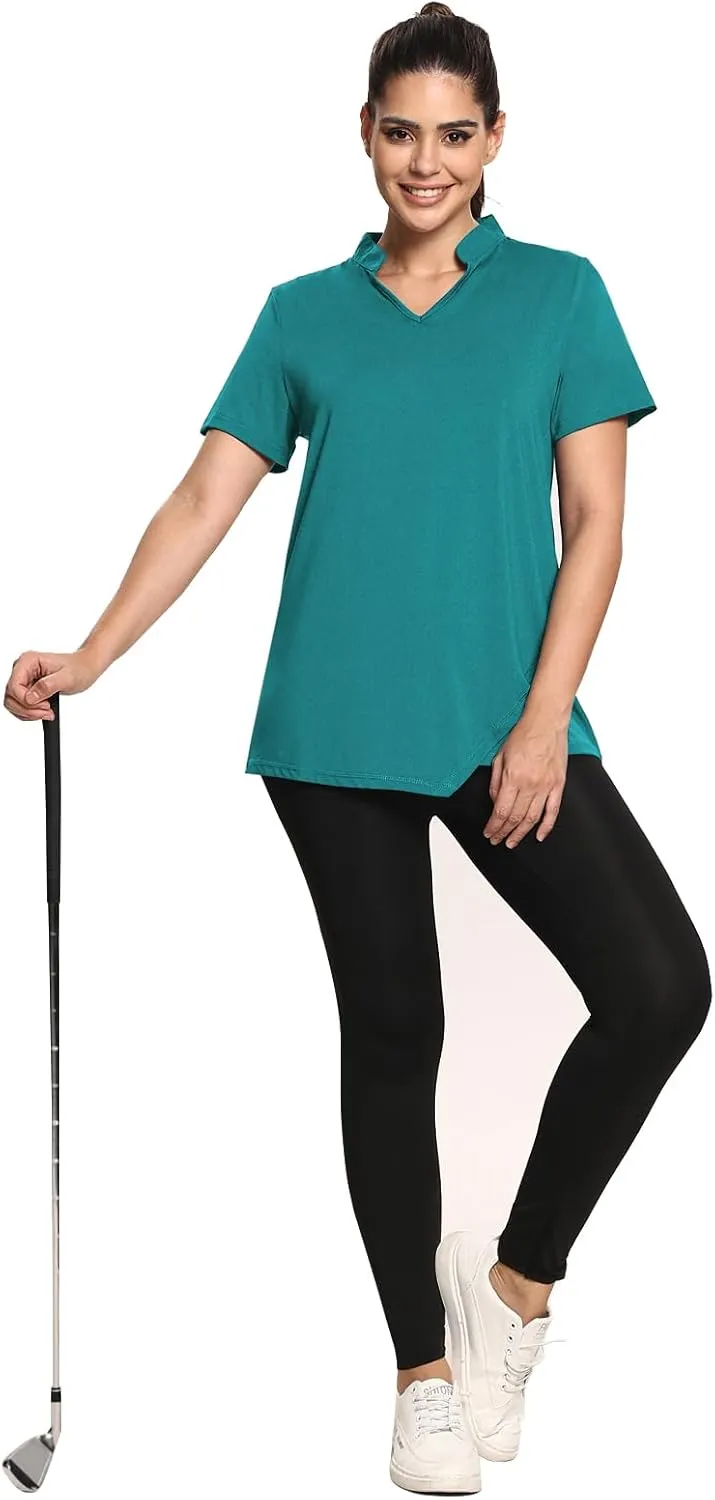 MISS FORTUNE Women's Polo Shirts, Golf V-Neck Workout Tops, Moisture Wicking Ladies Golf Shirt Loose Fit for Tennis Yoga