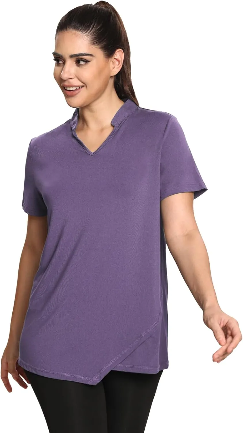 MISS FORTUNE Women's Polo Shirts, Golf V-Neck Workout Tops, Moisture Wicking Ladies Golf Shirt Loose Fit for Tennis Yoga