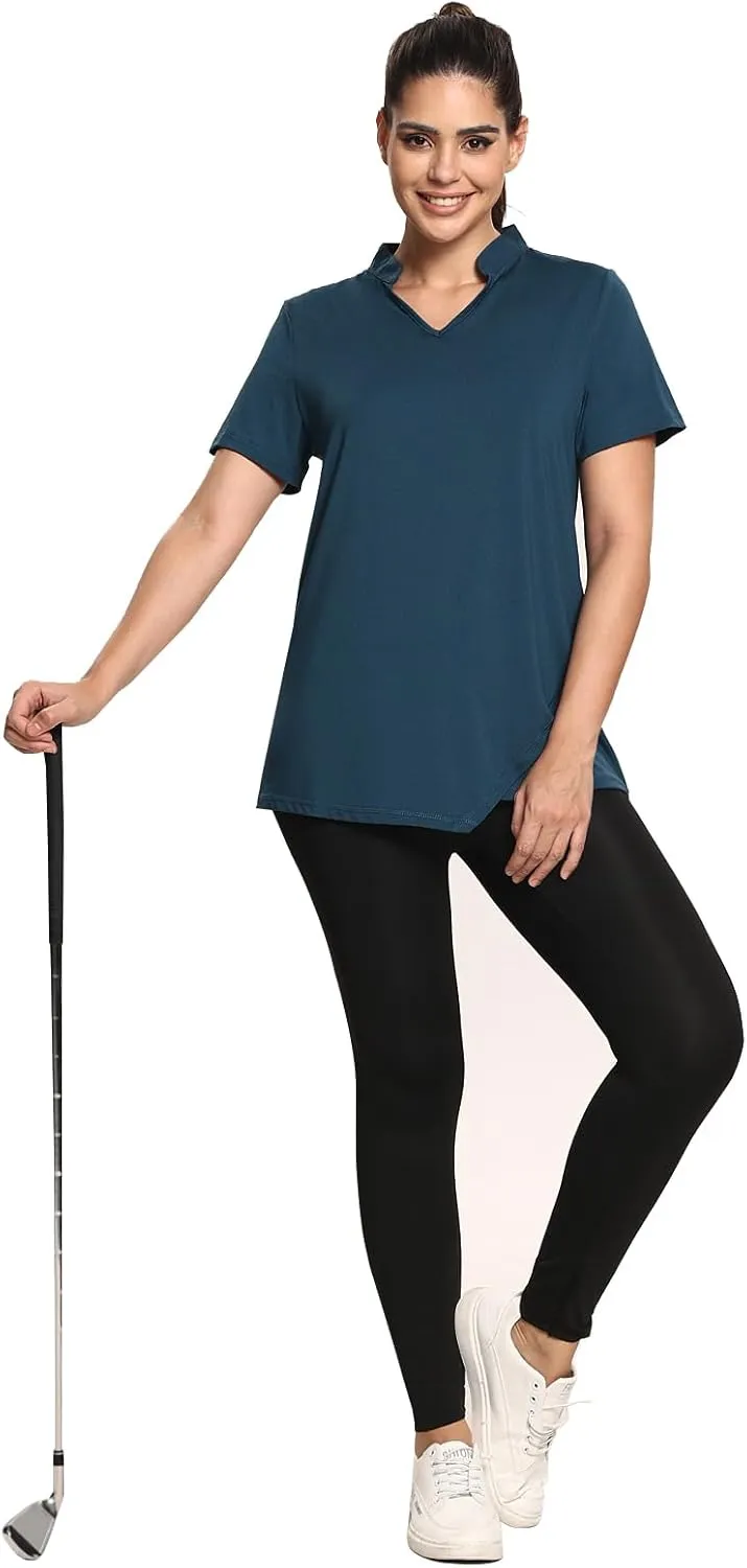 MISS FORTUNE Women's Polo Shirts, Golf V-Neck Workout Tops, Moisture Wicking Ladies Golf Shirt Loose Fit for Tennis Yoga