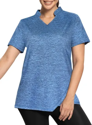 MISS FORTUNE Women's Polo Shirts, Golf V-Neck Workout Tops, Moisture Wicking Ladies Golf Shirt Loose Fit for Tennis Yoga