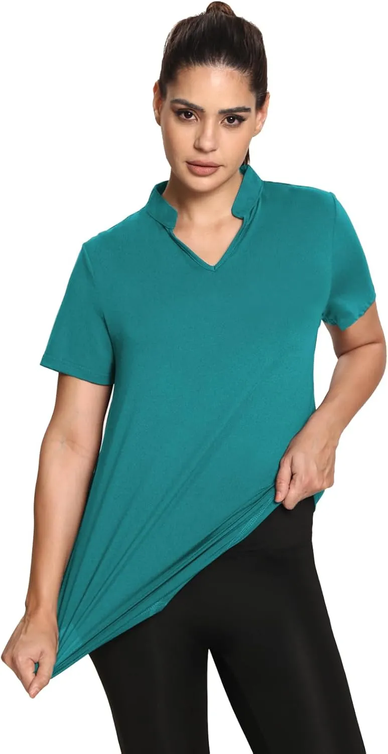 MISS FORTUNE Women's Polo Shirts, Golf V-Neck Workout Tops, Moisture Wicking Ladies Golf Shirt Loose Fit for Tennis Yoga