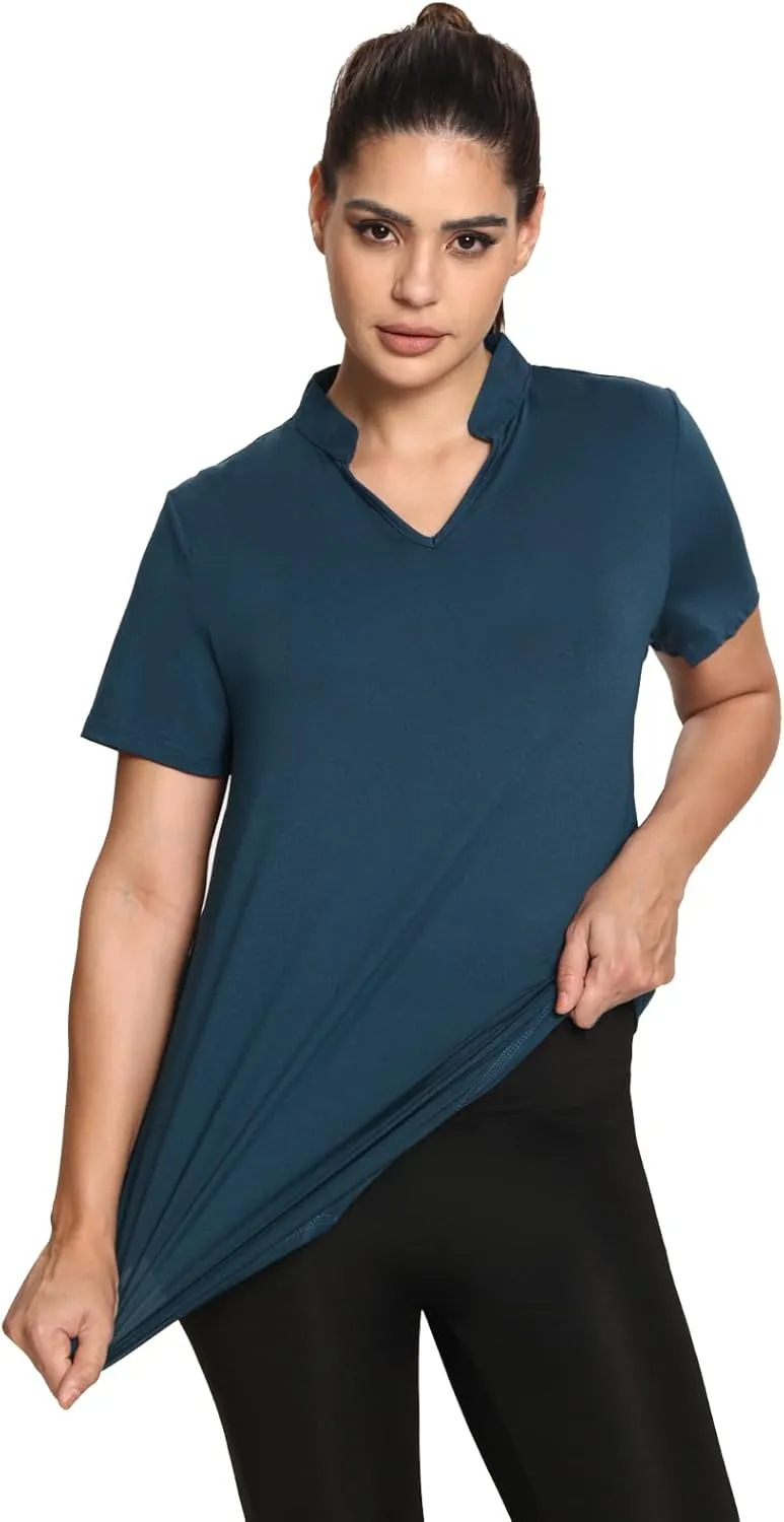 MISS FORTUNE Women's Polo Shirts, Golf V-Neck Workout Tops, Moisture Wicking Ladies Golf Shirt Loose Fit for Tennis Yoga