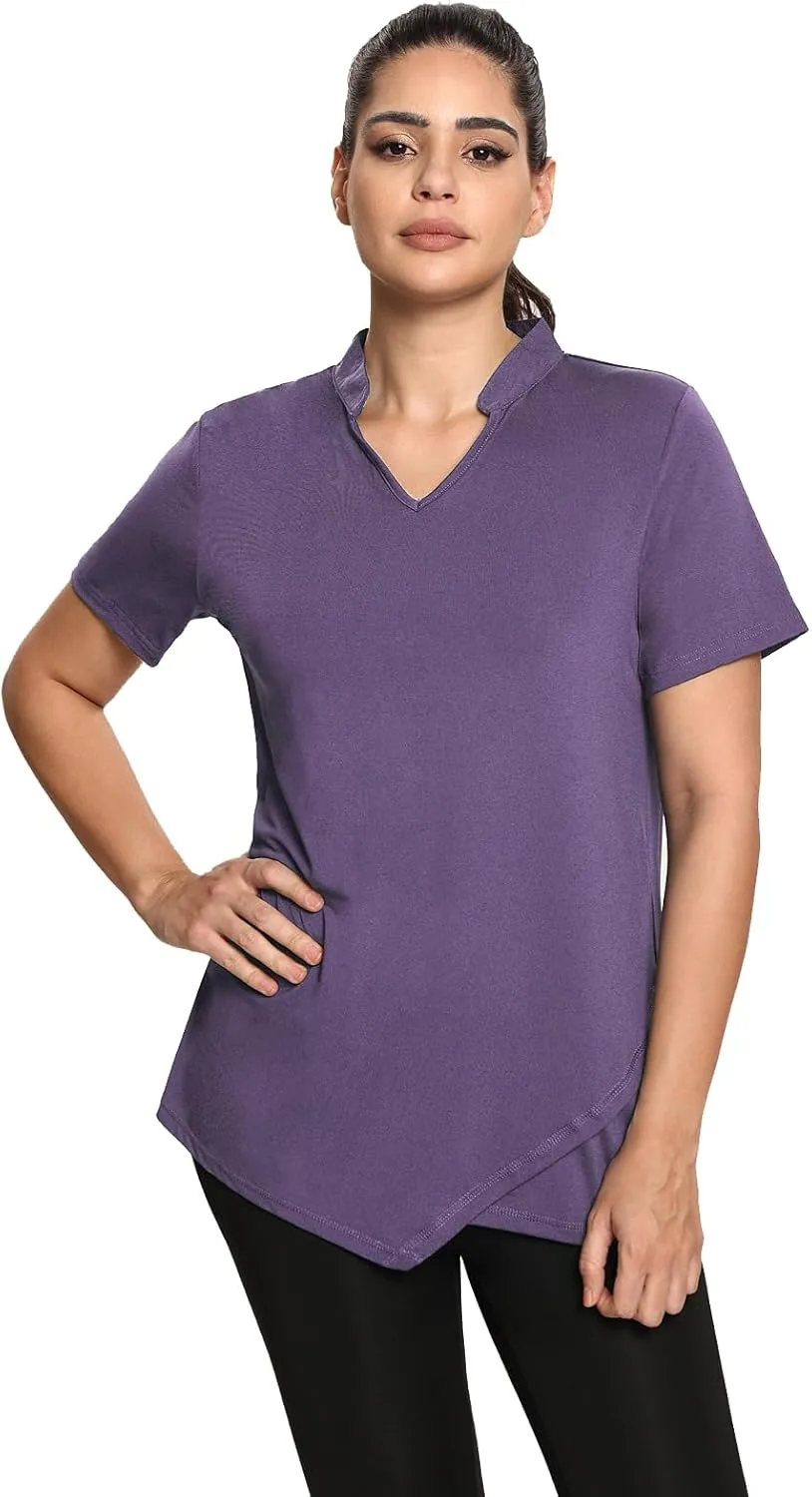MISS FORTUNE Women's Polo Shirts, Golf V-Neck Workout Tops, Moisture Wicking Ladies Golf Shirt Loose Fit for Tennis Yoga