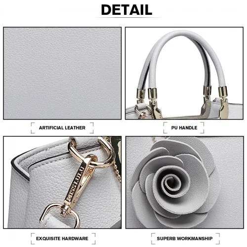 Miss Lulu PU Leather Rose Hanging Ornament Handbag - Grey