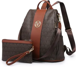 MKP COLLECTION Women Fashion Backpack Purse Multi Pockets Anti-Theft Rucksack Travel Shoulder Bag Handbag Set 2pcs