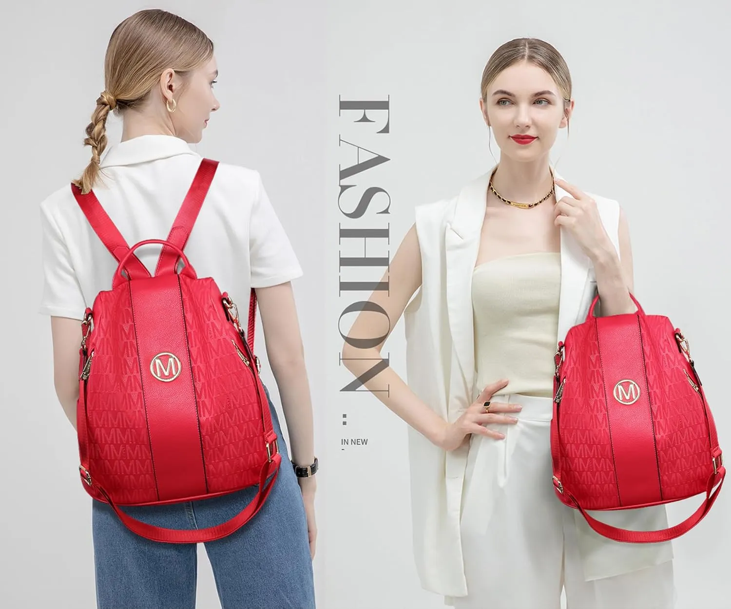 MKP COLLECTION Women Fashion Backpack Purse Multi Pockets Anti-Theft Rucksack Travel Shoulder Bag Handbag Set 2pcs