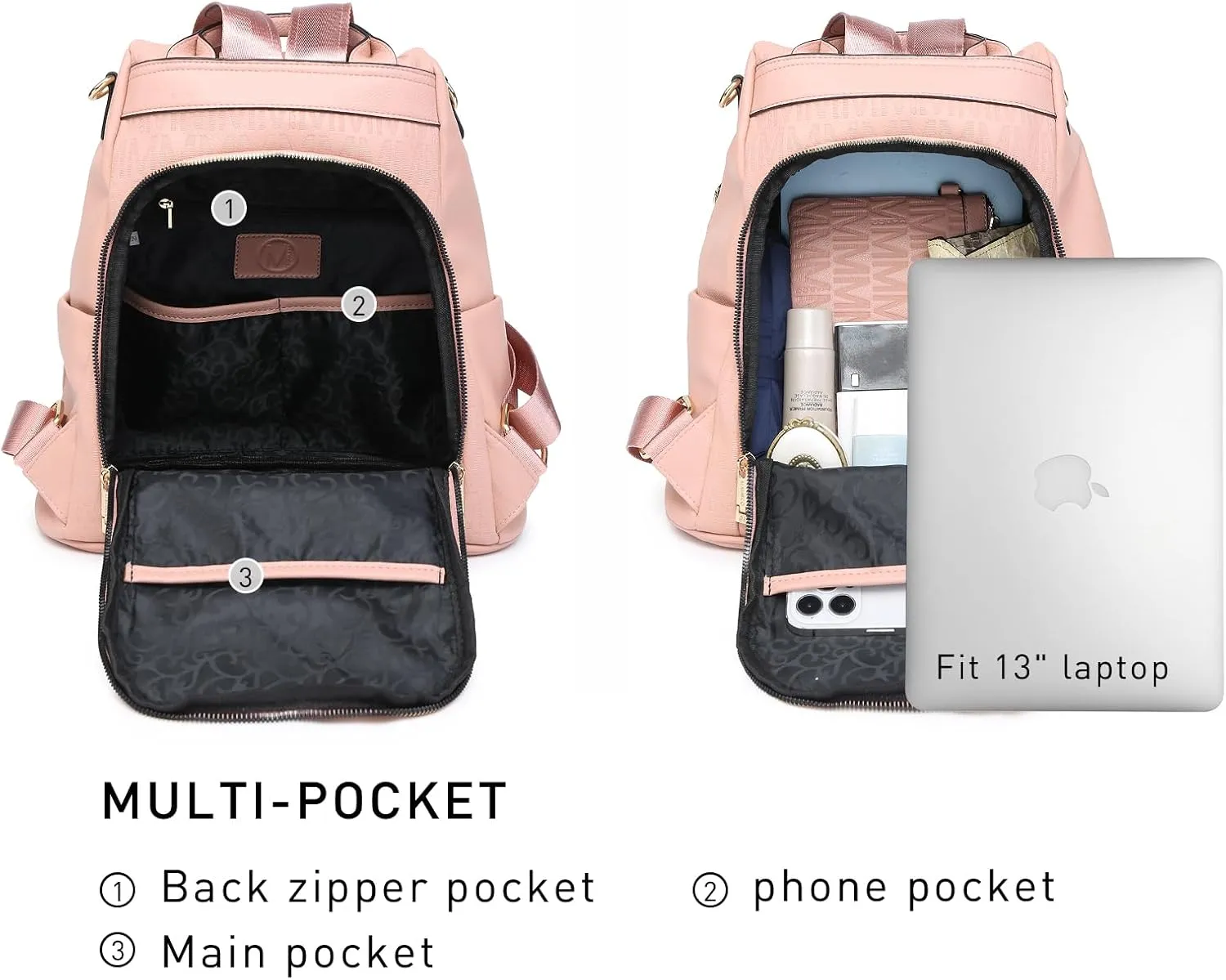 MKP COLLECTION Women Fashion Backpack Purse Multi Pockets Anti-Theft Rucksack Travel Shoulder Bag Handbag Set 2pcs