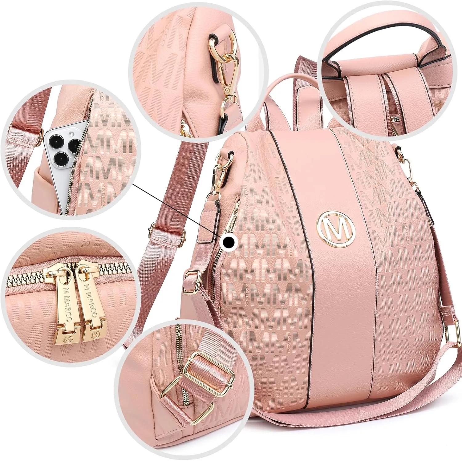 MKP COLLECTION Women Fashion Backpack Purse Multi Pockets Anti-Theft Rucksack Travel Shoulder Bag Handbag Set 2pcs