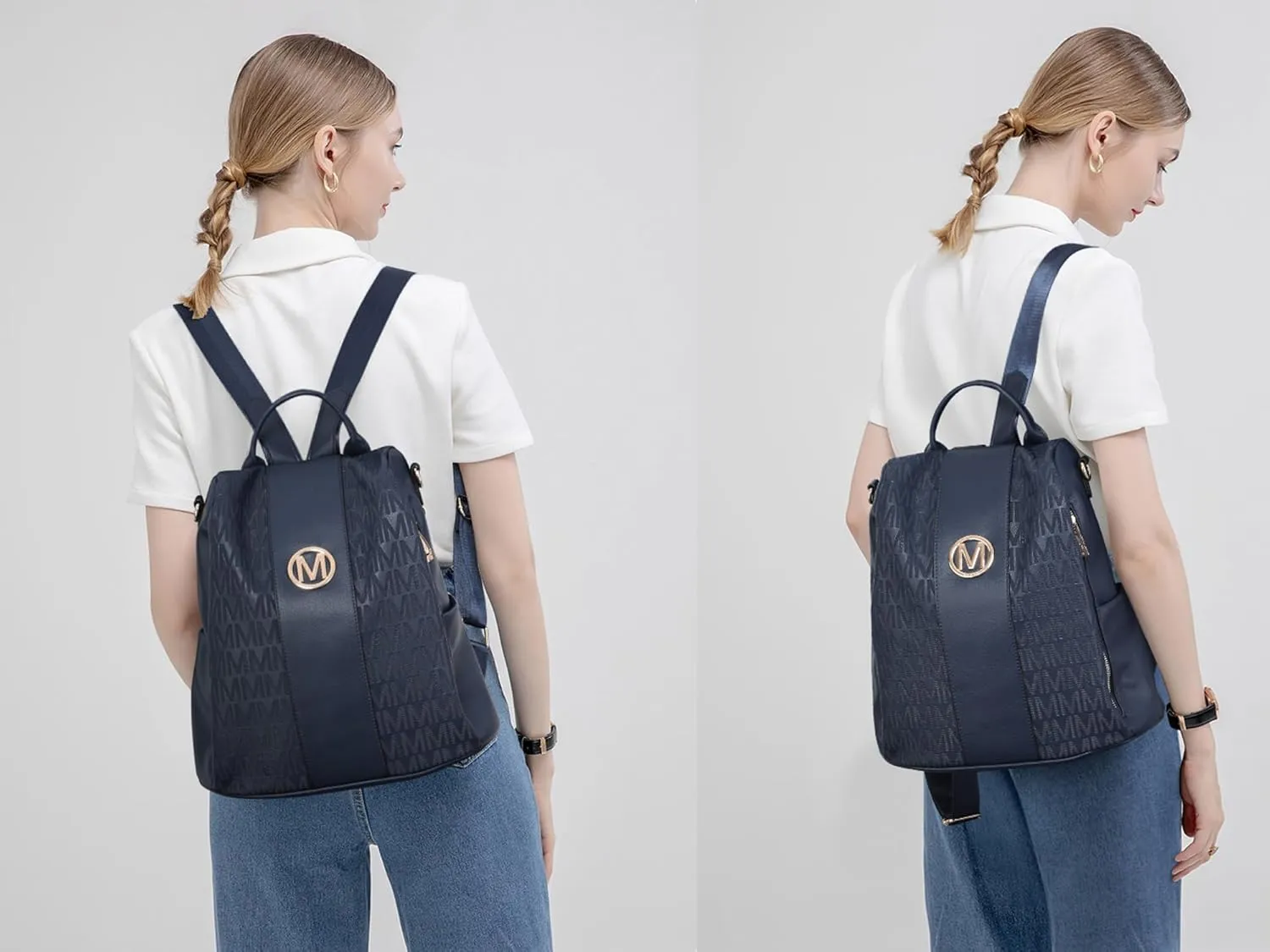 MKP COLLECTION Women Fashion Backpack Purse Multi Pockets Anti-Theft Rucksack Travel Shoulder Bag Handbag Set 2pcs