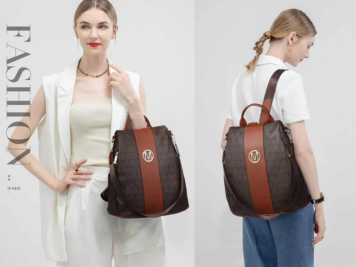 MKP COLLECTION Women Fashion Backpack Purse Multi Pockets Anti-Theft Rucksack Travel Shoulder Bag Handbag Set 2pcs