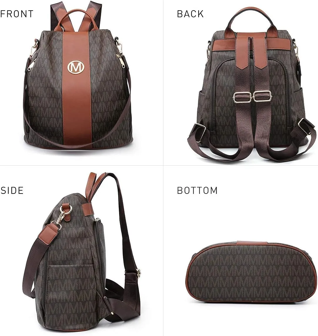 MKP COLLECTION Women Fashion Backpack Purse Multi Pockets Anti-Theft Rucksack Travel Shoulder Bag Handbag Set 2pcs