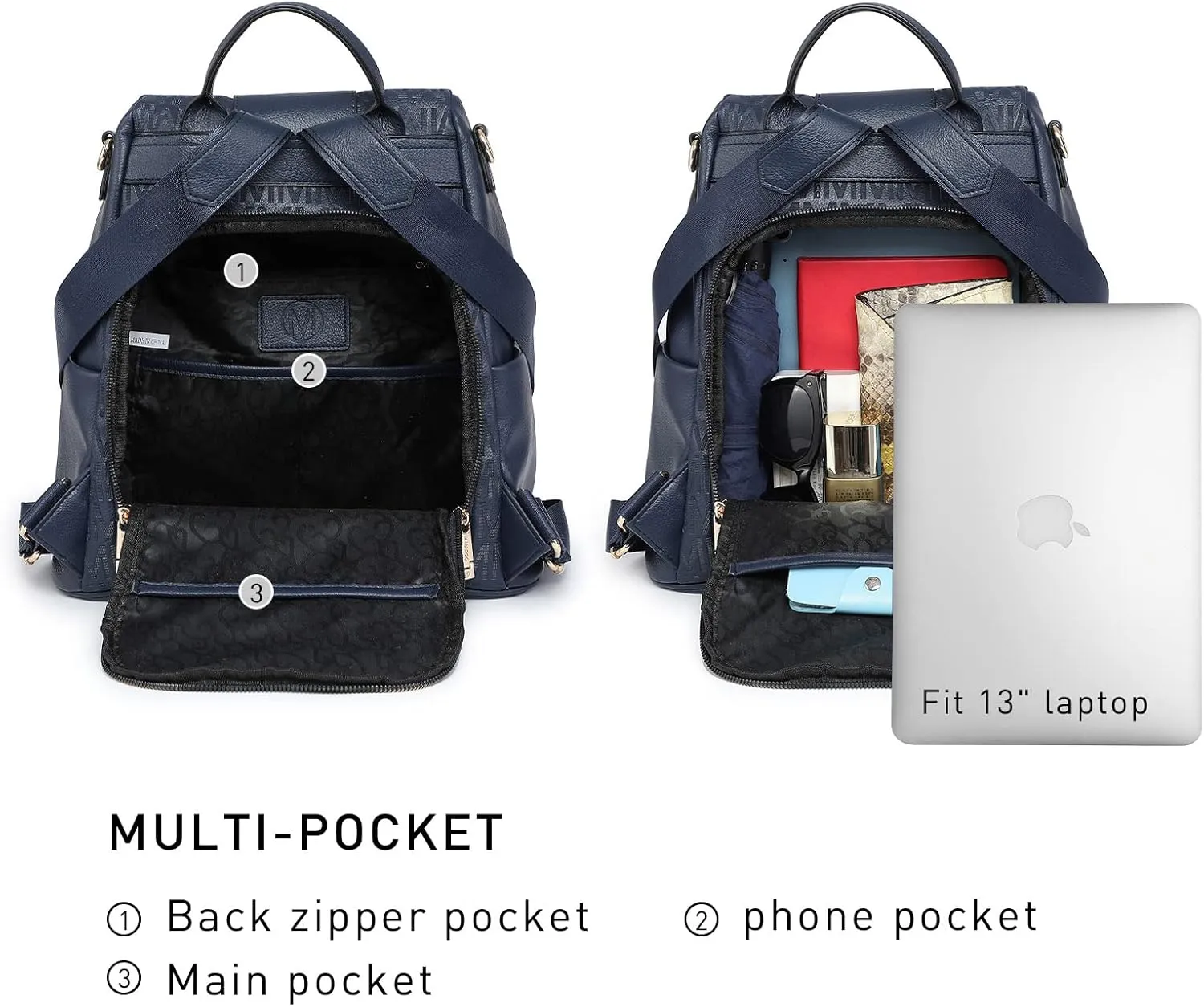 MKP COLLECTION Women Fashion Backpack Purse Multi Pockets Anti-Theft Rucksack Travel Shoulder Bag Handbag Set 2pcs