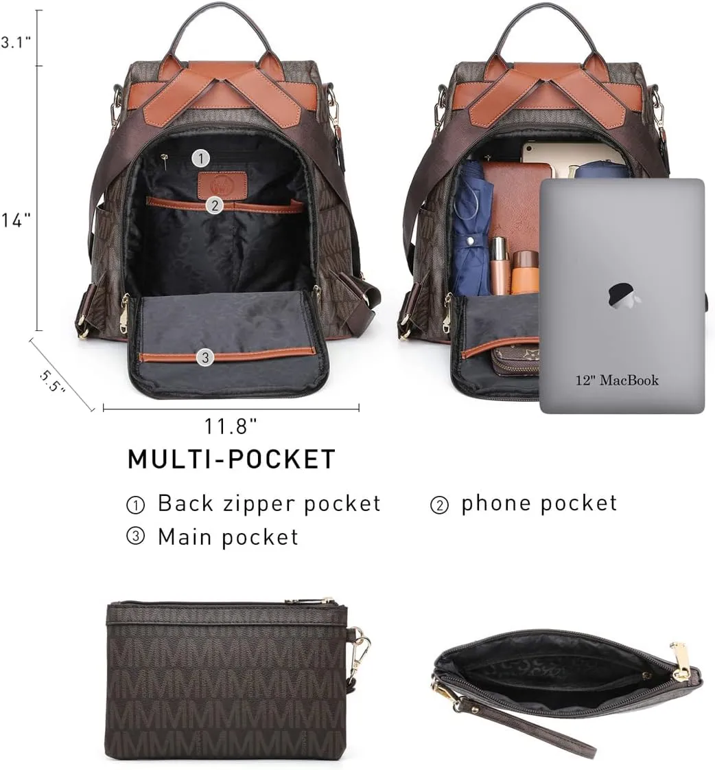 MKP COLLECTION Women Fashion Backpack Purse Multi Pockets Anti-Theft Rucksack Travel Shoulder Bag Handbag Set 2pcs