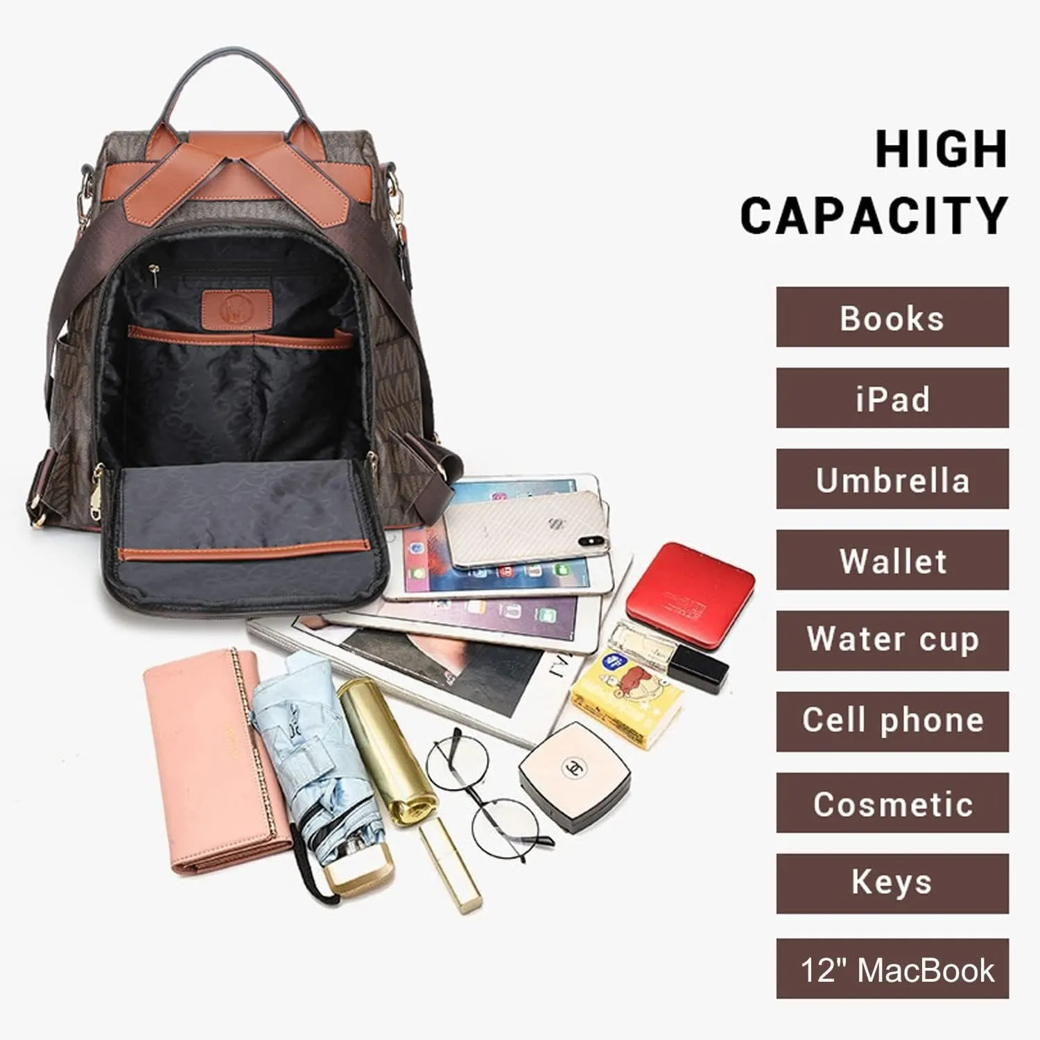 MKP COLLECTION Women Fashion Backpack Purse Multi Pockets Anti-Theft Rucksack Travel Shoulder Bag Handbag Set 2pcs