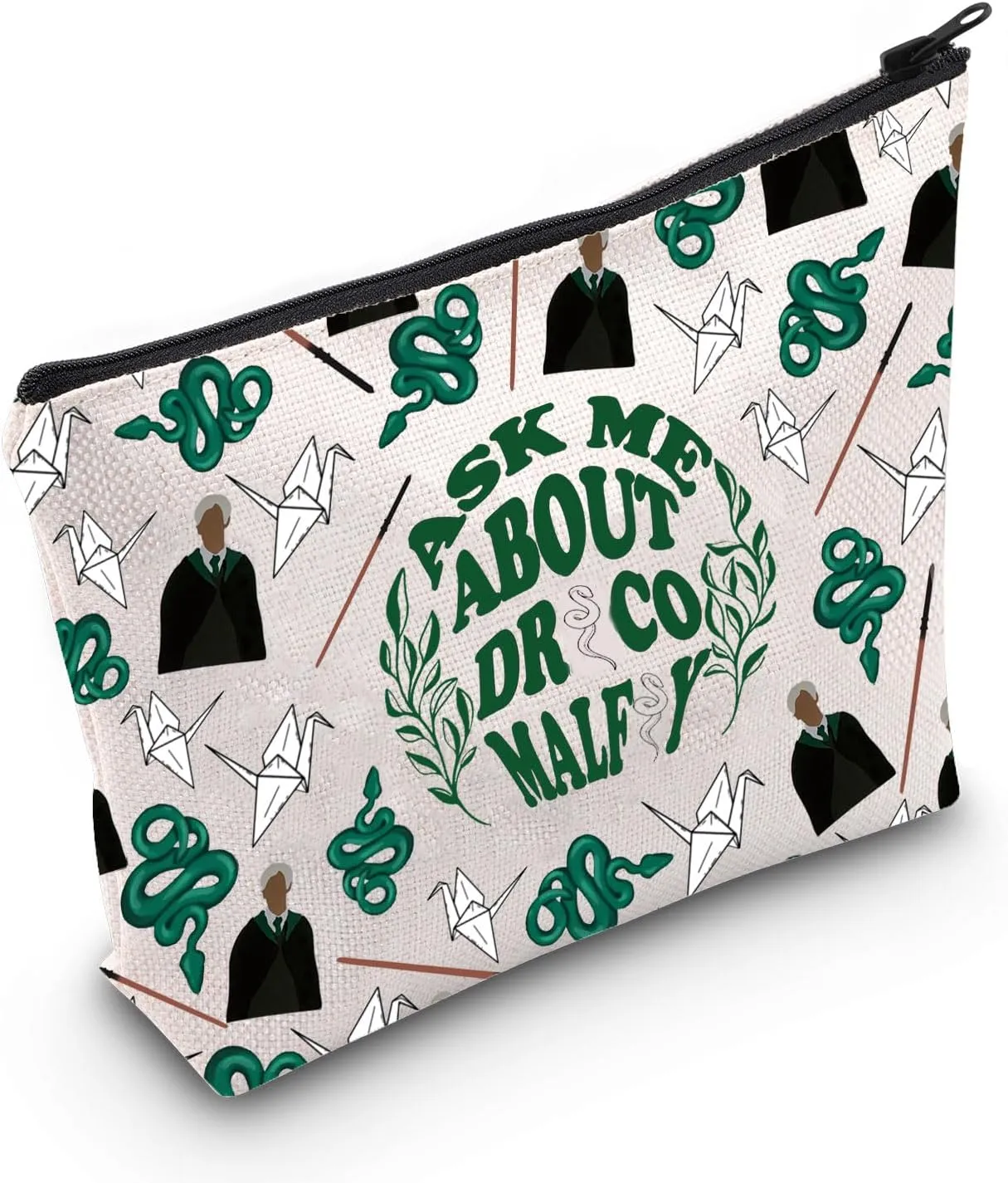 MNIGIU Movie Inspired Magic School Fan Gift Ask Me about Draco Makeup Zipper Pouch for Fans (Dra-co), Medium