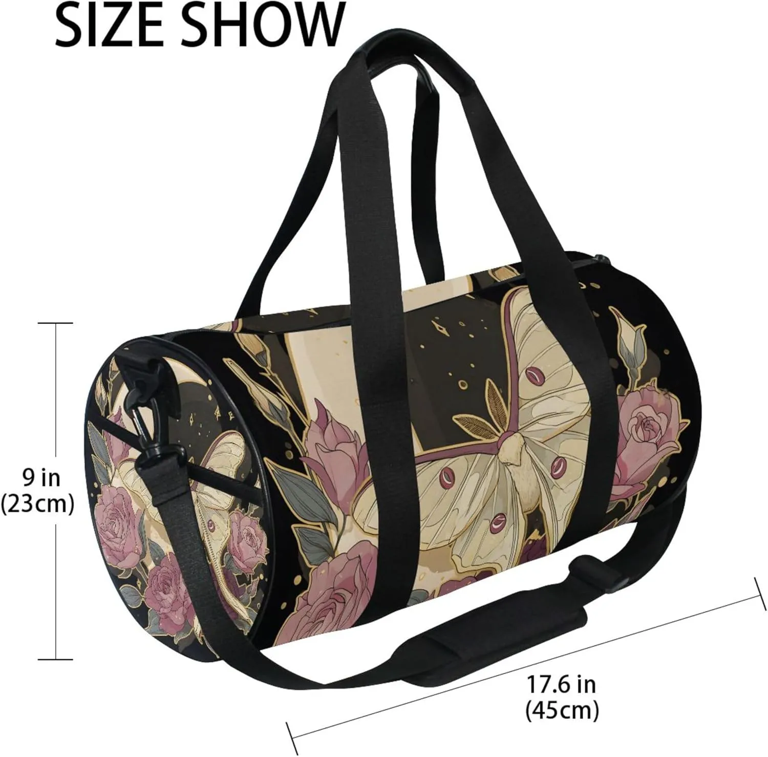 MNSRUU Sports Duffel Bags, Pink Rose Moth Athletic Gym Bag Overnight Workout Travel Tote Luggage for Men Women Yoga