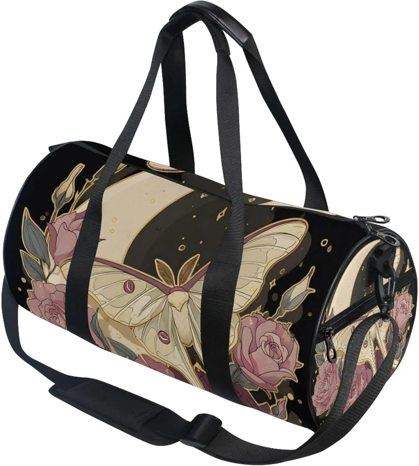 MNSRUU Sports Duffel Bags, Pink Rose Moth Athletic Gym Bag Overnight Workout Travel Tote Luggage for Men Women Yoga