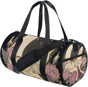 MNSRUU Sports Duffel Bags, Pink Rose Moth Athletic Gym Bag Overnight Workout Travel Tote Luggage for Men Women Yoga
