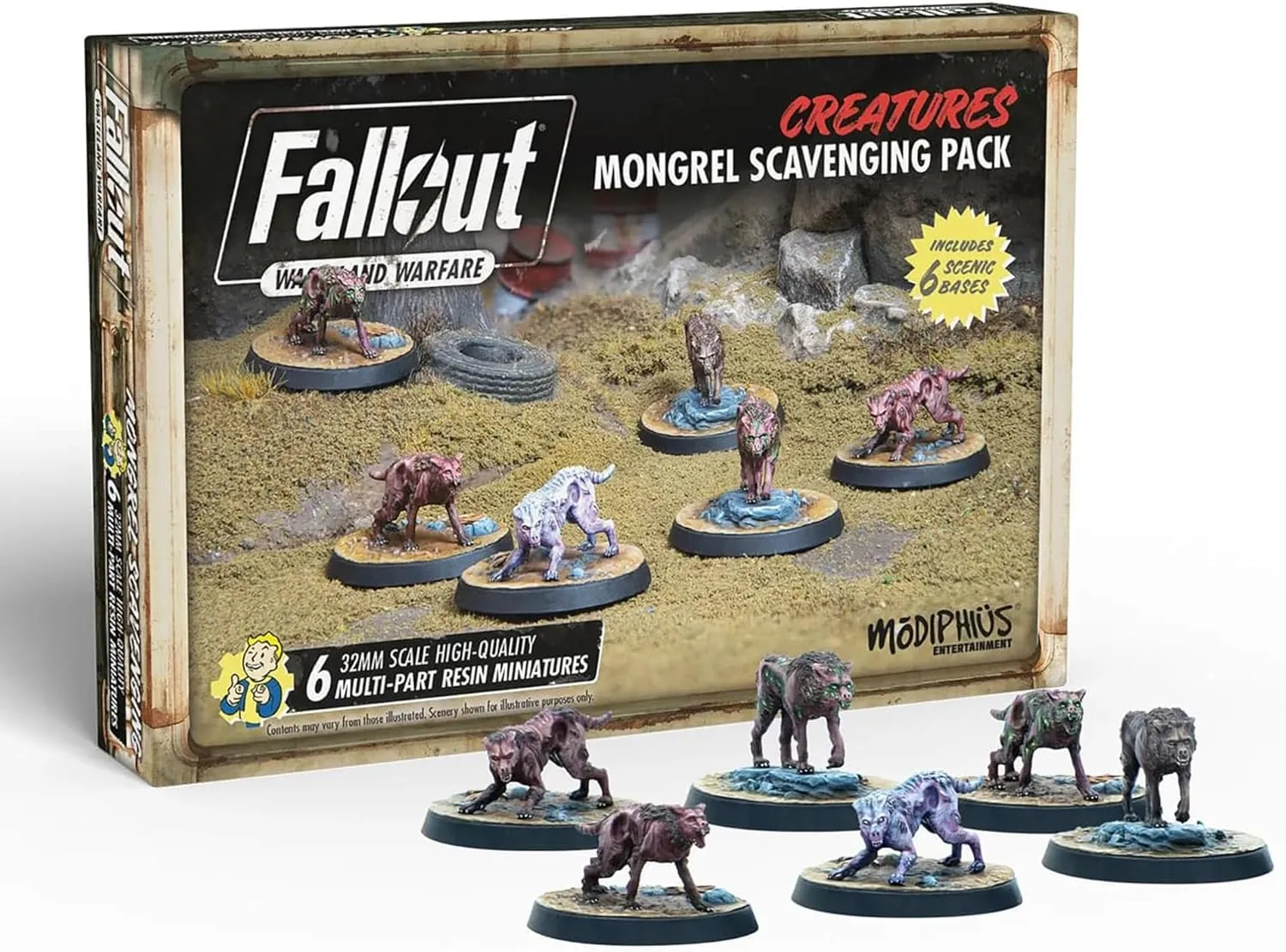 Modiphius Entertainment: Fallout: Wasteland Warfare Creatures: Mongrel Scavenging Pack - 6 Figures, Unpainted 32mm Multi-Part Resin Miniatures, RPG