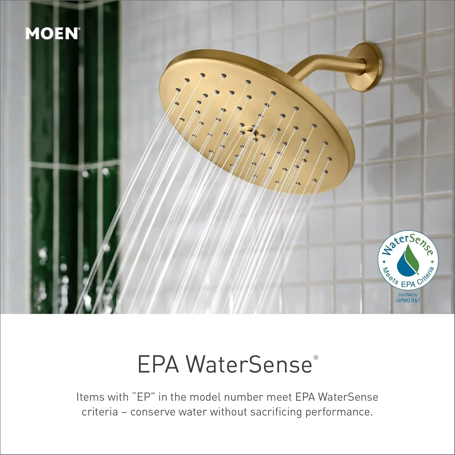 Moen Brushed Gold Eco-Performance Single Function Handheld Shower with 24-Inch Slide Bar, 3868EPBG