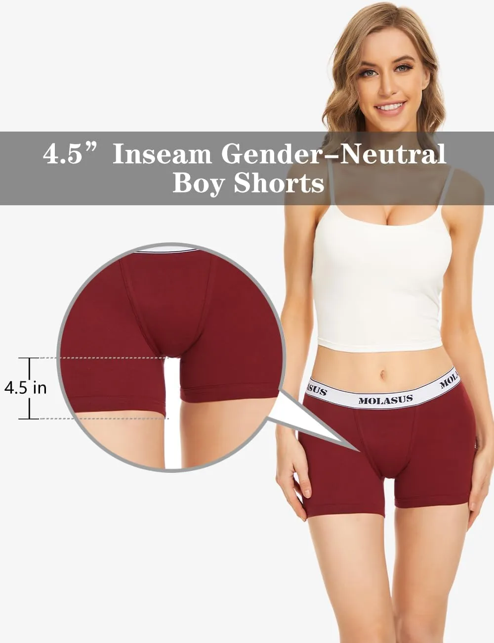 Molasus Womens Cotton Boxer Briefs Boy Shorts Underwear 4Pack